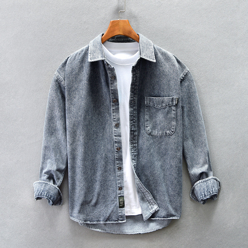 Loose-sleeved denim shirt