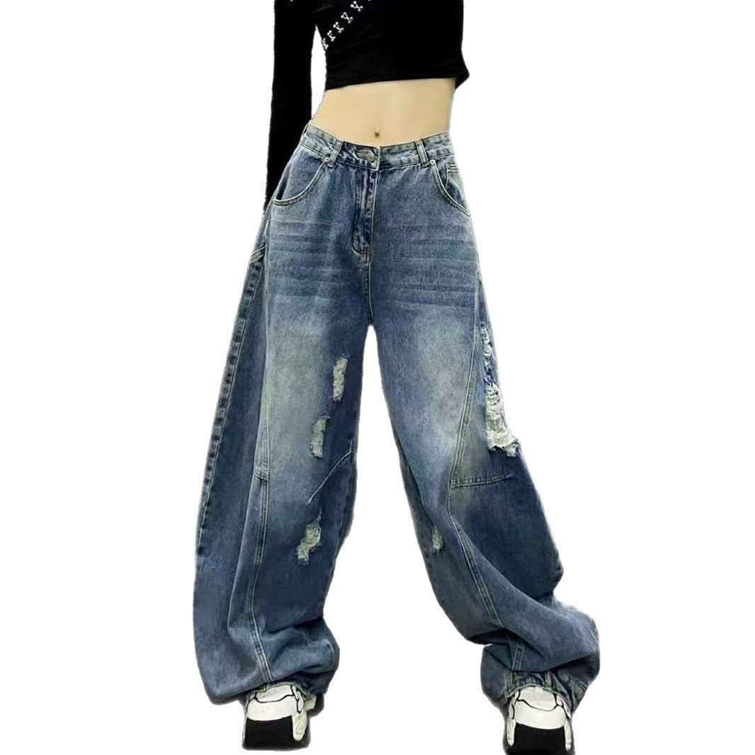 Retro Ripped High-Waist Jeans