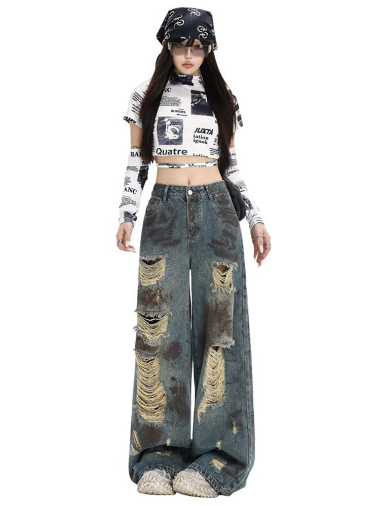 Wasteland wind-breaking hole jeans