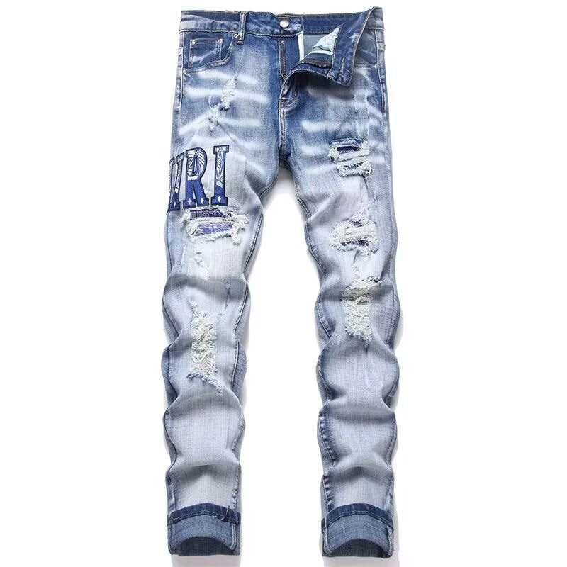 Amiri Slim Fit Embroidered Patch Denim Pants for Men