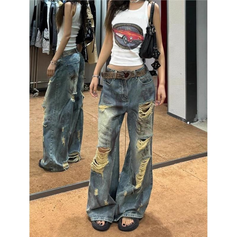 Ripped Dirty Dye High Waist Mop jeans