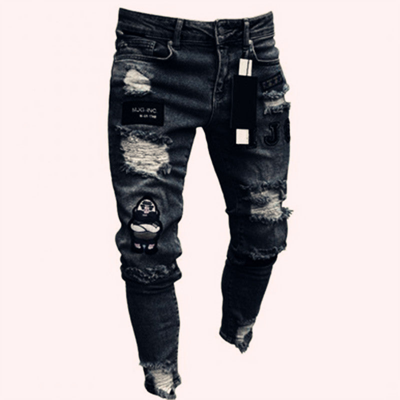 Men's Ripped Skinny Jeans with Zipper Details