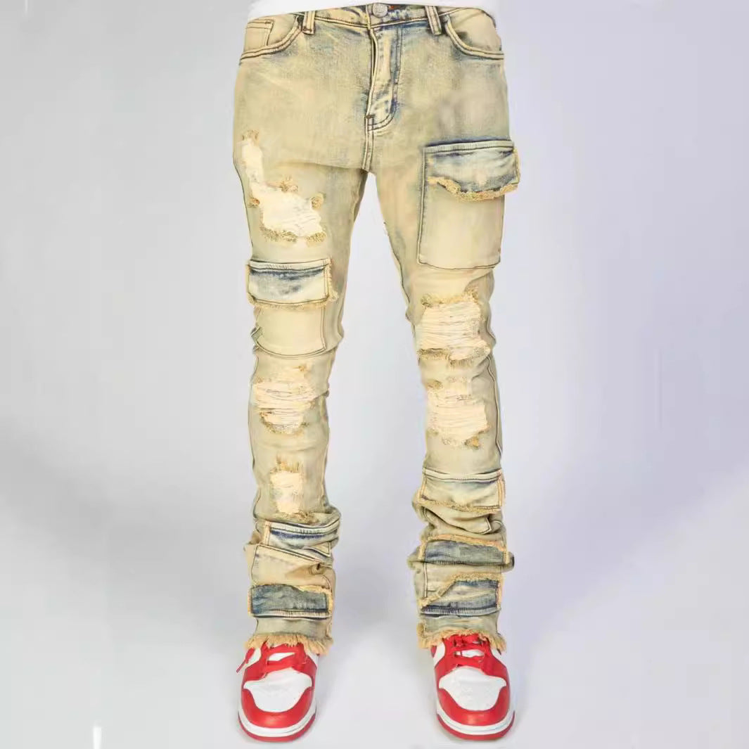 Straight-fit stretch denim pants