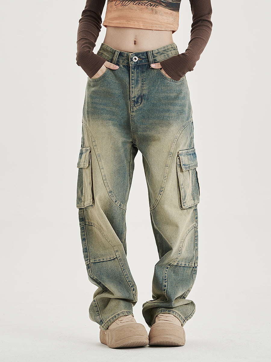 Straight-cut distressed jeans