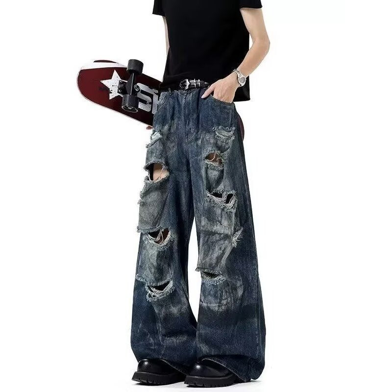 Wasteland wind-breaking hole jeans