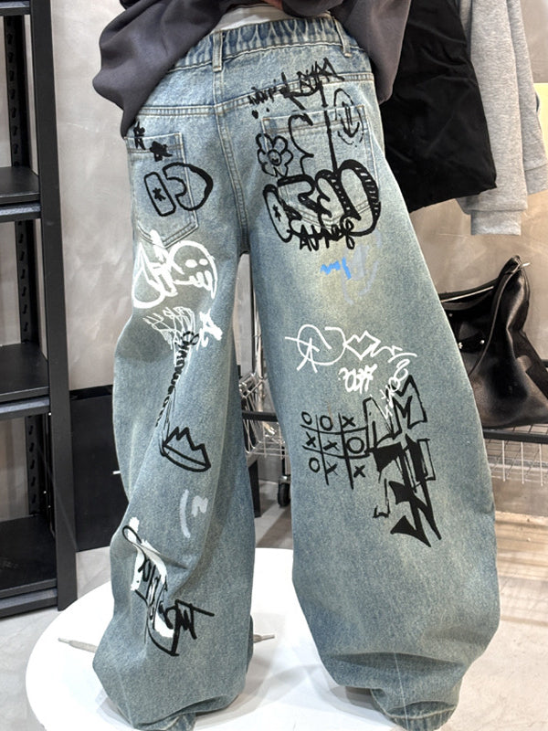 Doodle-style wide-leg jeans
