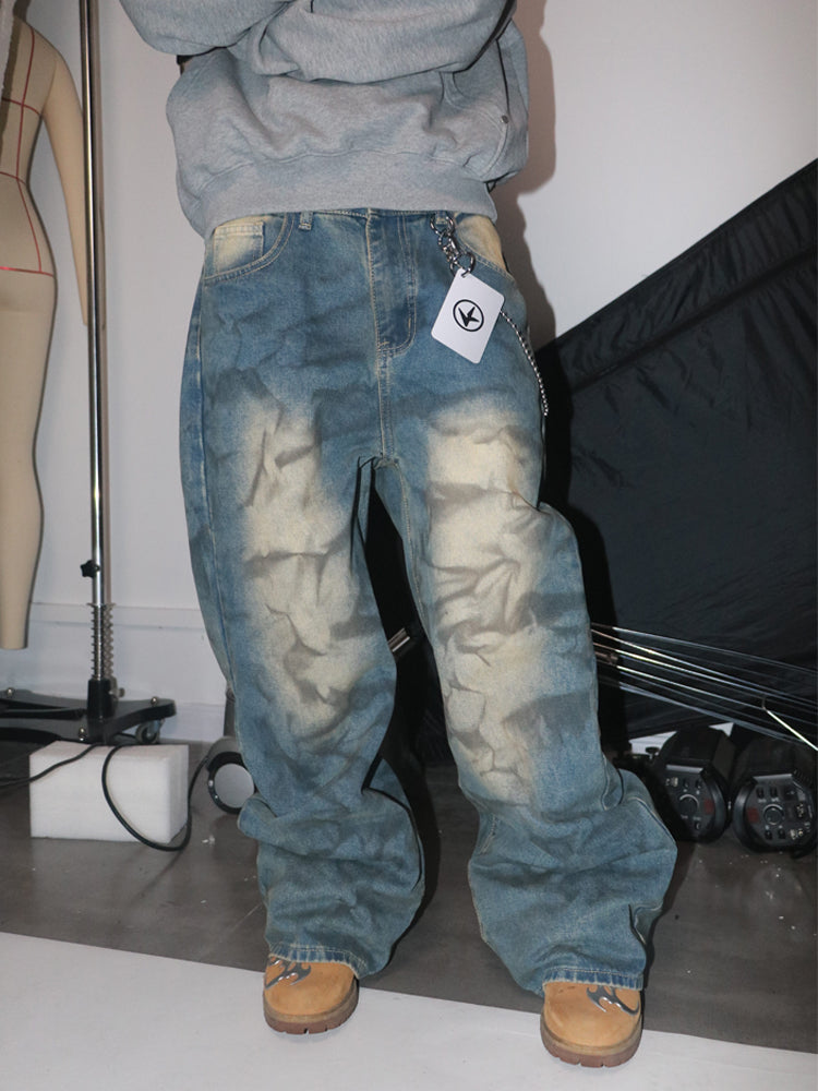 Baggy straight-Leg Washed Loose Jeans