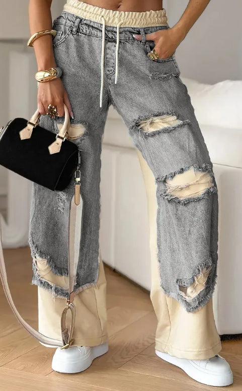 Ripped Laced-Up Street Jeans