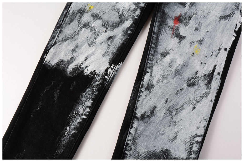 Purple Brand Hole-punched oil painting jeans