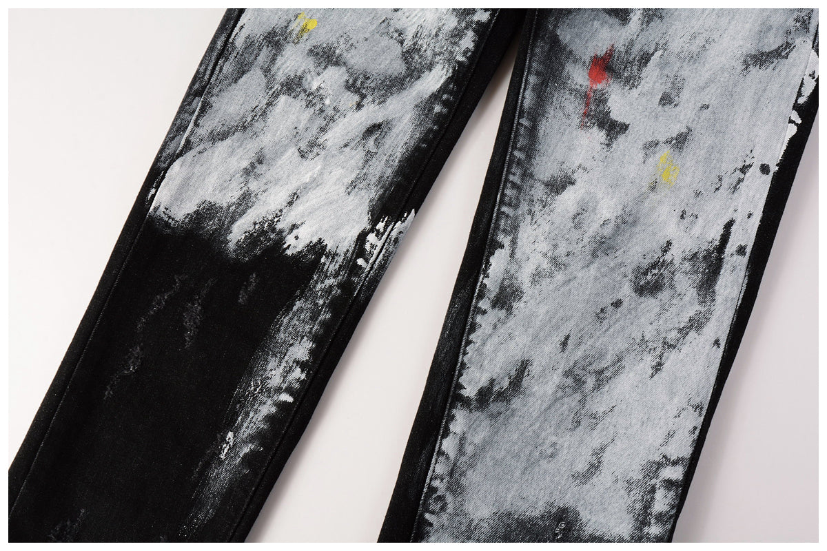 Purple Brand Hole-punched oil painting jeans