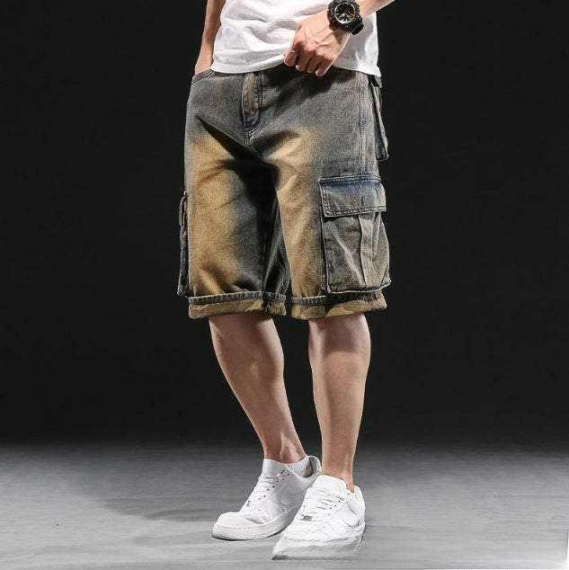 Men's Workwear Multi-Pocket Denim Shorts Loose Fit