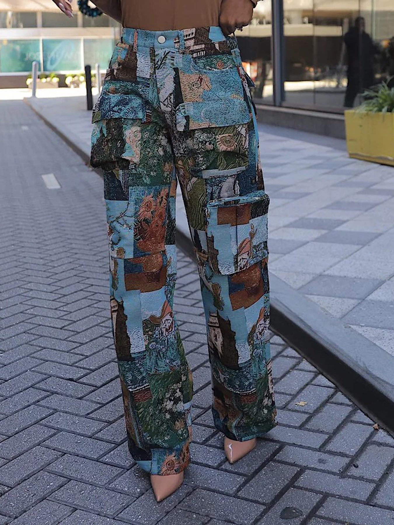 Trend Jacquard Vintage Multi-Pocket Crane Pants