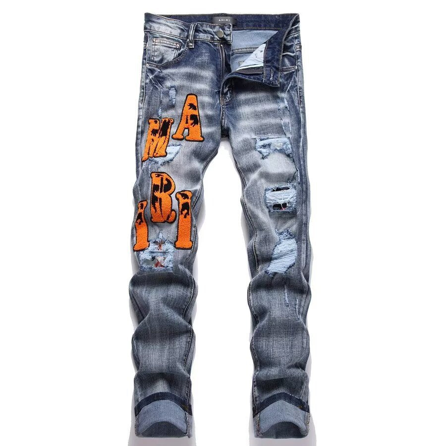 Amiri Slim Fit Embroidered Patch Denim Pants for Men