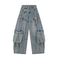 Heavy-Duty Washed Multi-Pocket Workwear Jeans