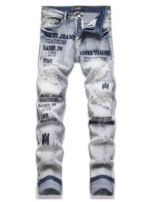 Slim Fit Embroidered Denim Jeans for Men
