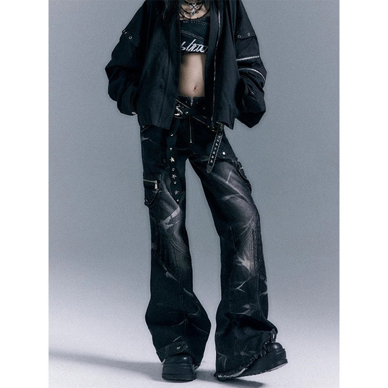 Retro Punk Rock Low Waist Bootcut Jeans