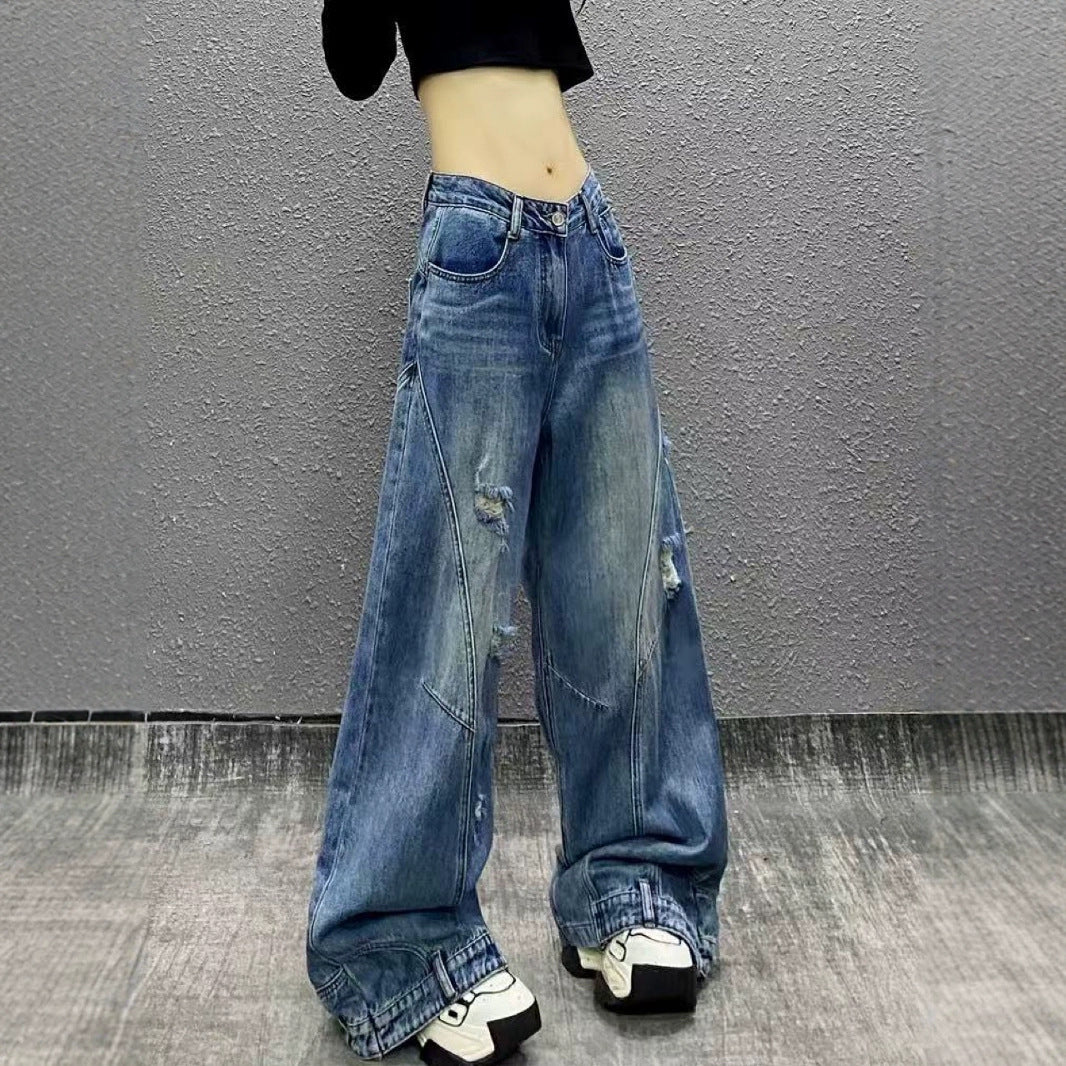Retro Ripped High-Waist Jeans
