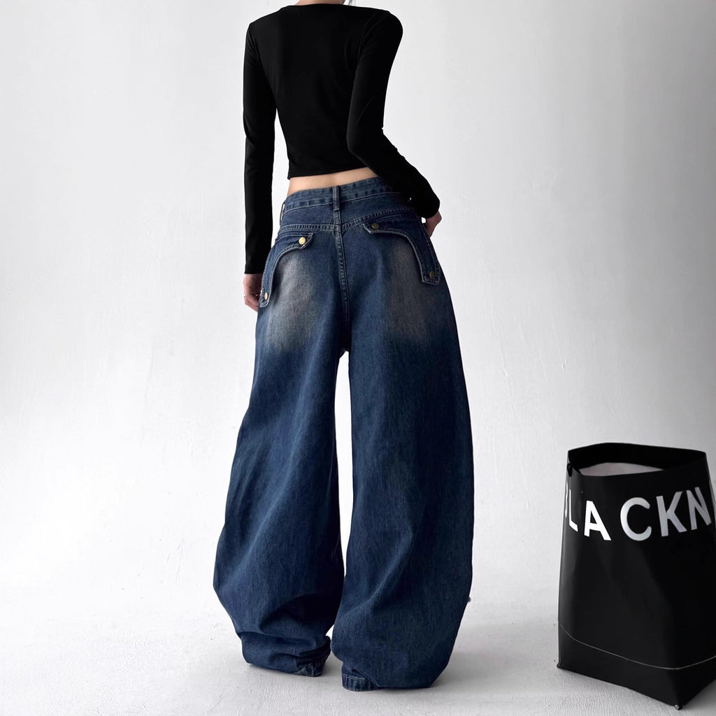 Hip-hop street wash-stained wide-leg jeans