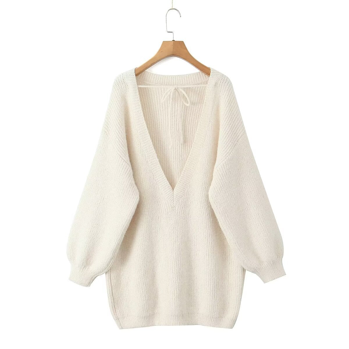 Backless lace-up long-sleeved sweater