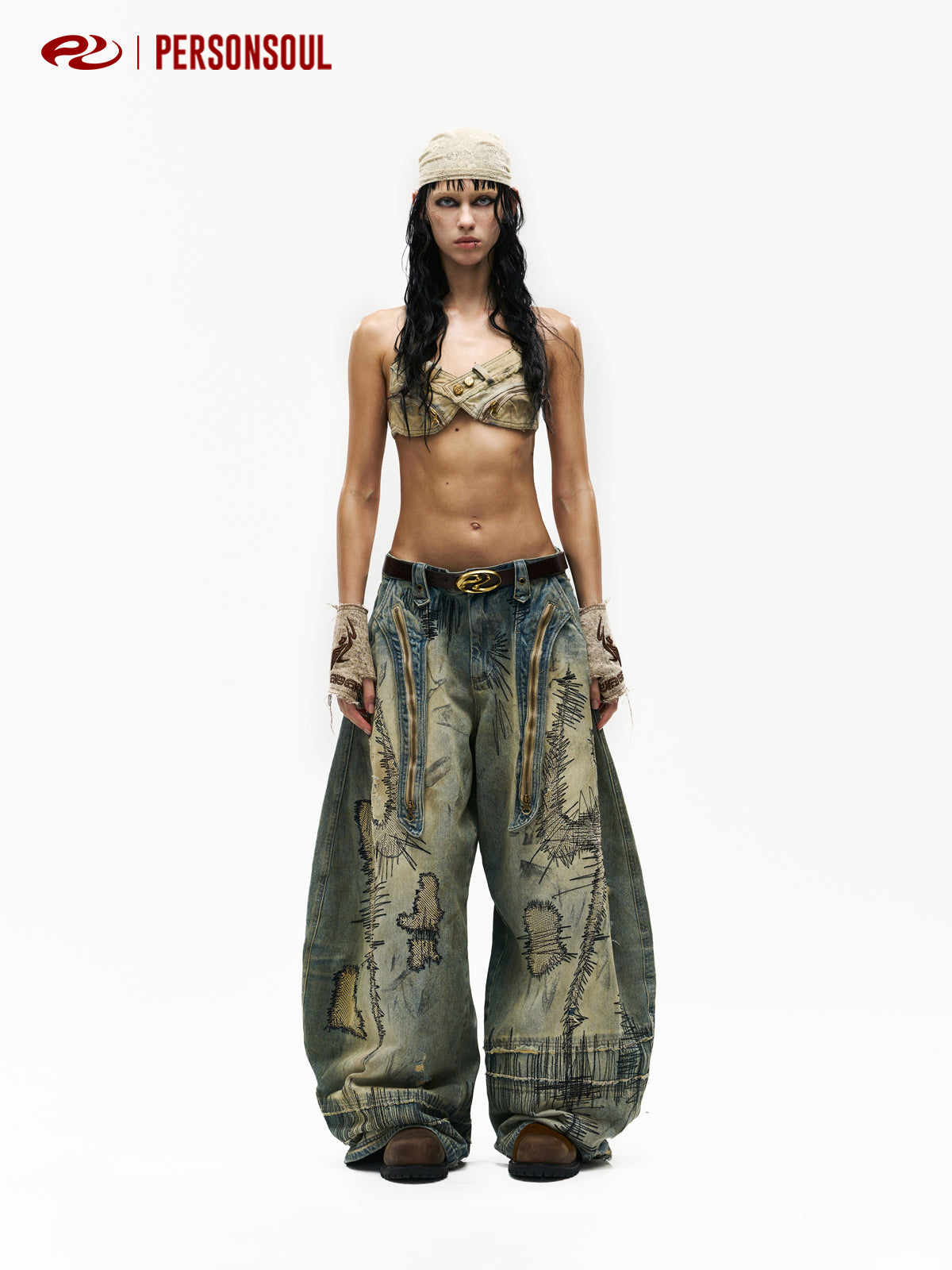 Baggy Wide-leg patchwork Embroidery Jeans