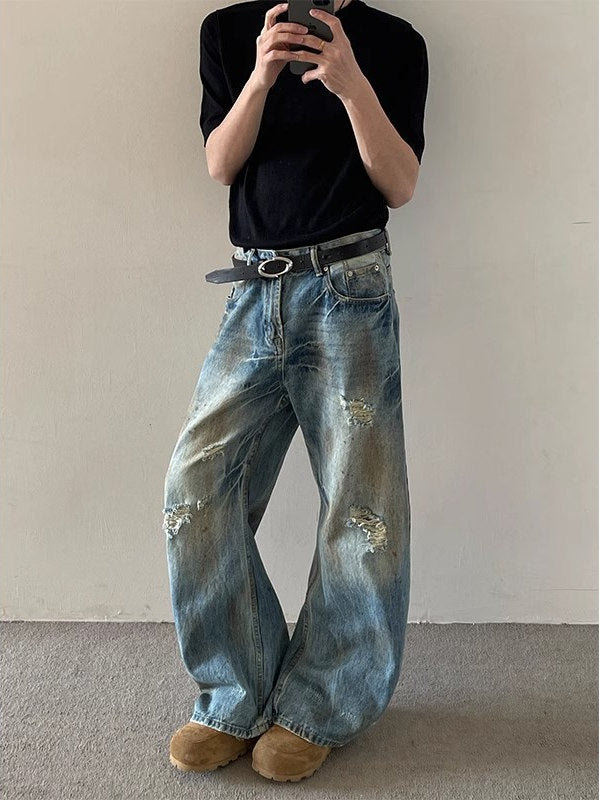 Wasteland style dirty washed effect jeans