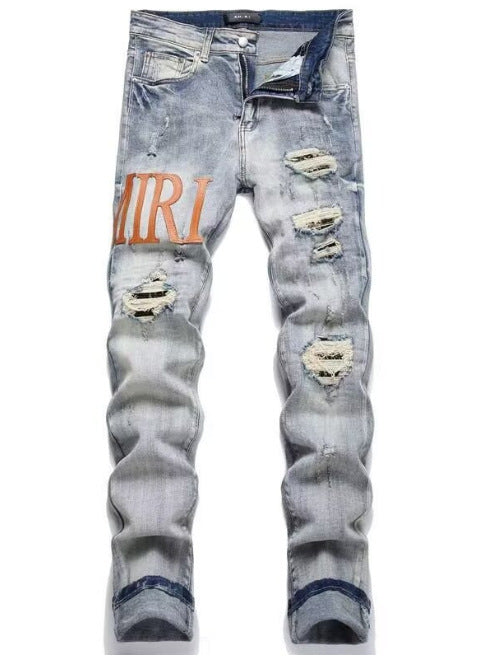 Slim Fit Embroidered Denim Jeans for Men