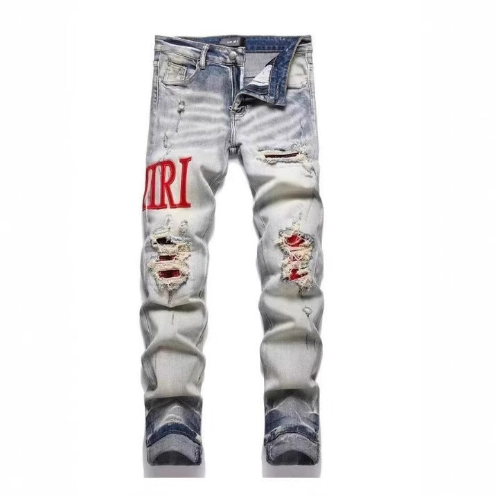 Amiri Slim Fit Embroidered Patch Denim Pants for Men
