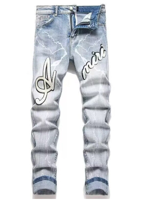 Amiri Slim Fit Embroidered Patch Denim Pants for Men