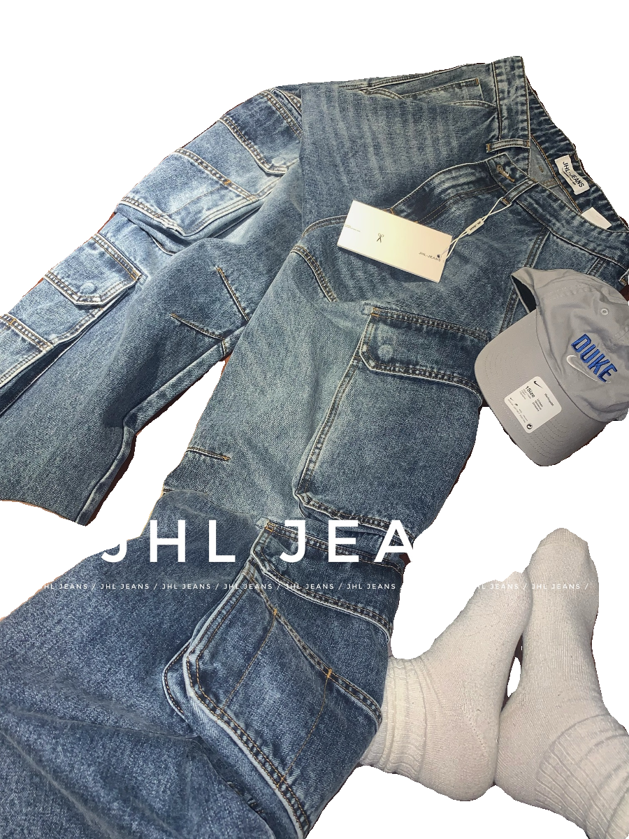 Washed Blue Heavy-Duty Multi-Pocket Denim Jeans