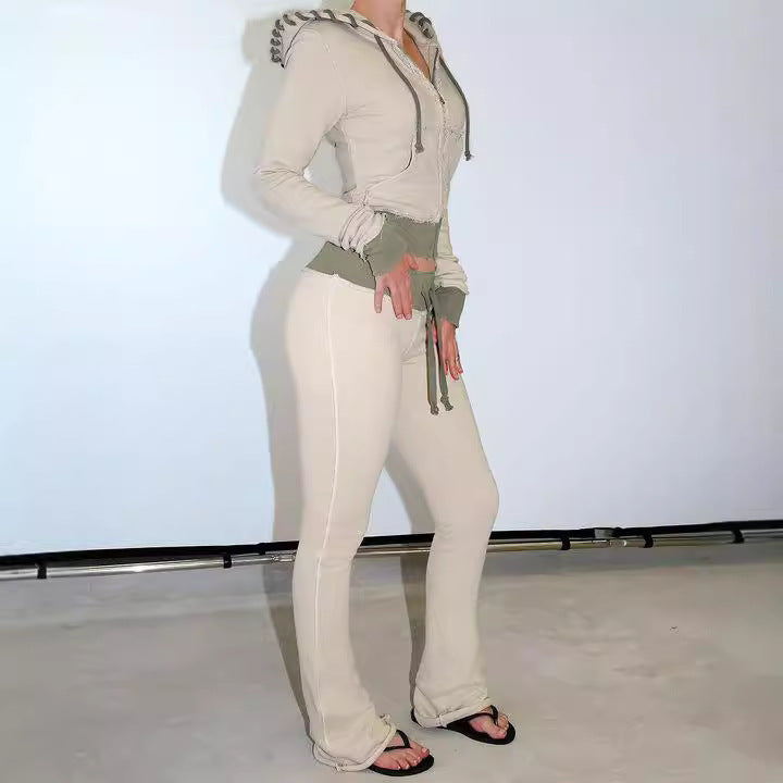 Fashion Color-Block Knit Sweatshirt and Long Pants Set