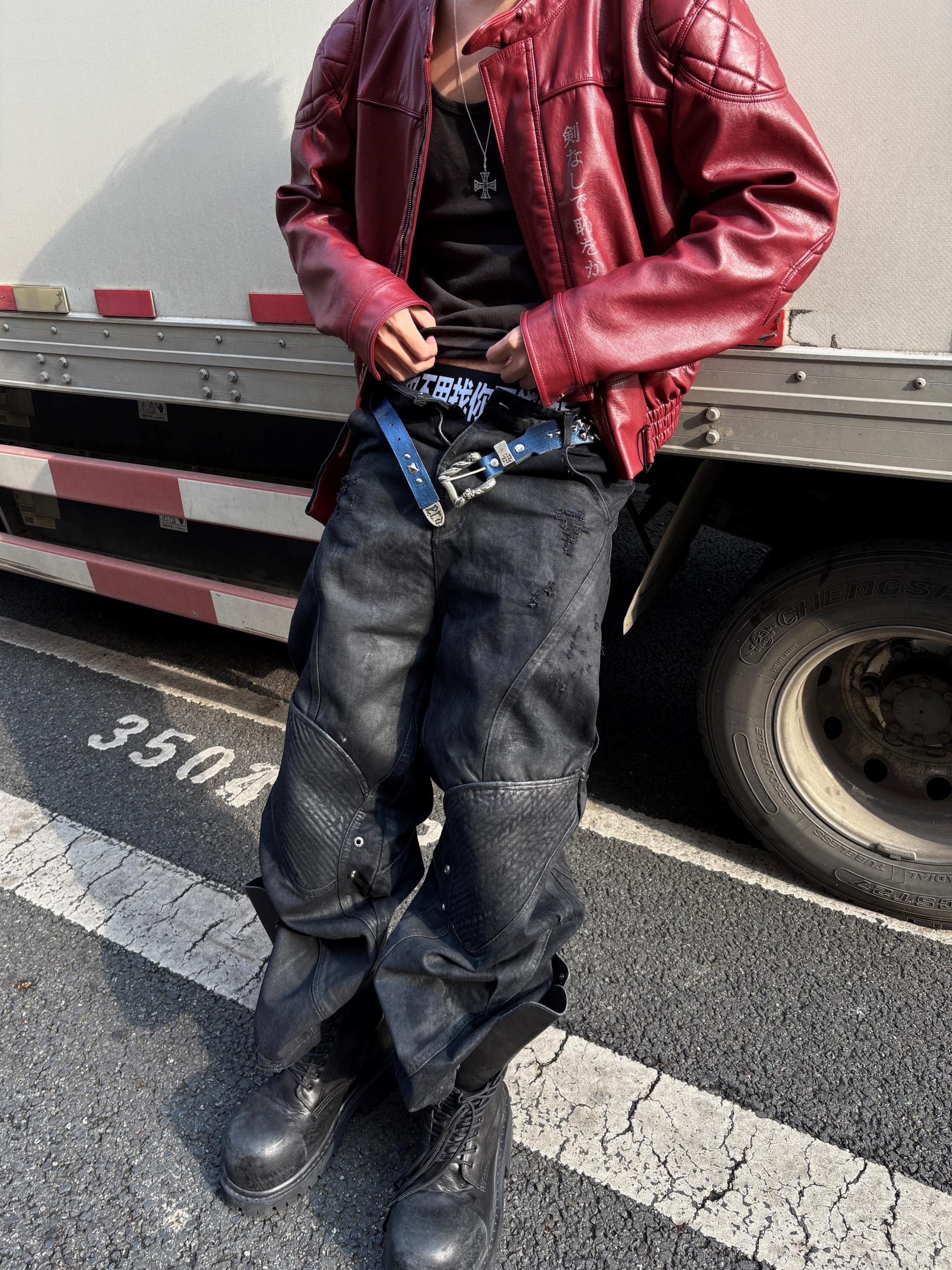 Armor Spliced Washed Wide-Leg Jeans