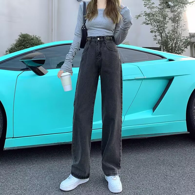 High-waisted Wide-Leg Ripped Jeans