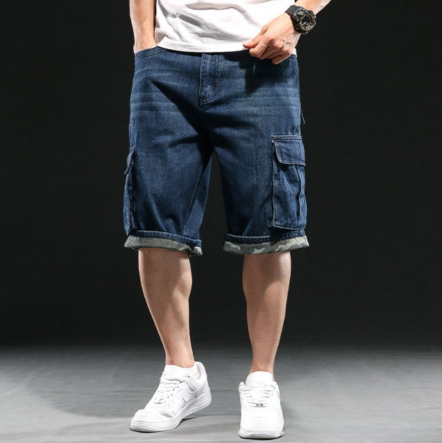 Men's Workwear Multi-Pocket Denim Shorts Loose Fit