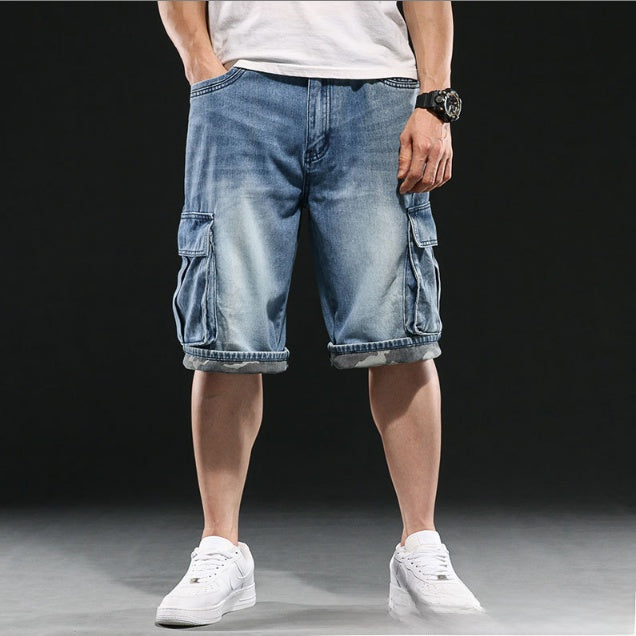Men's Workwear Multi-Pocket Denim Shorts Loose Fit