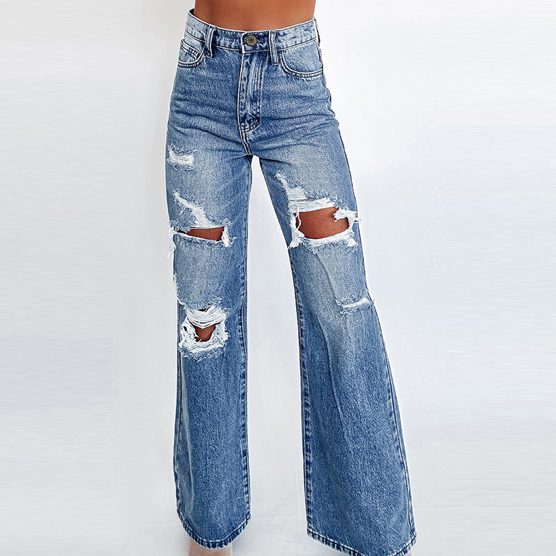 High-waisted denim pants for women