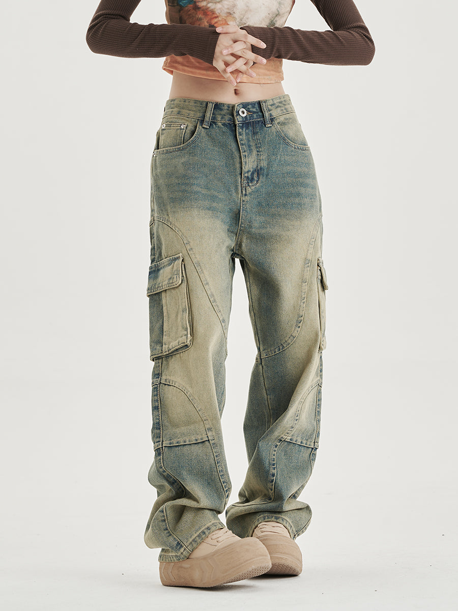 Straight-cut distressed jeans