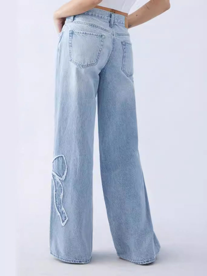 Embroidered High Waist Straight Leg Jeans