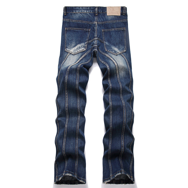 Seamed straight-leg denim jeans