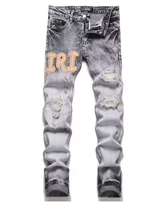 Amiri Slim Fit Embroidered Patch Denim Pants for Men