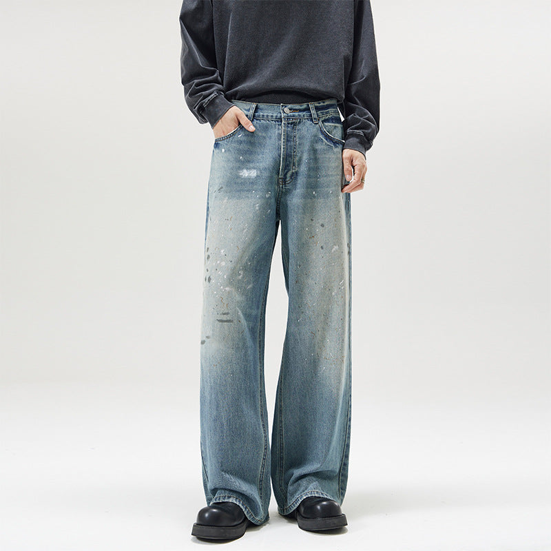 Wash wide-leg jeans with ink
