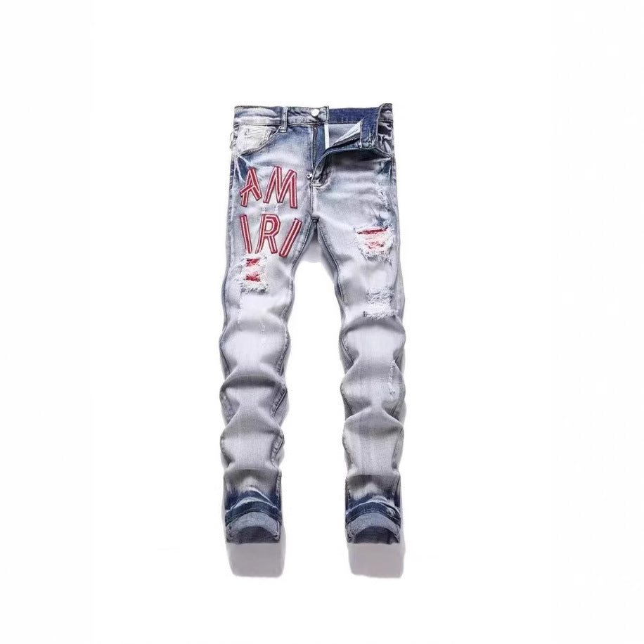 Amiri Slim Fit Embroidered Patch Denim Pants for Men