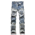 Letter-stitched denim pants