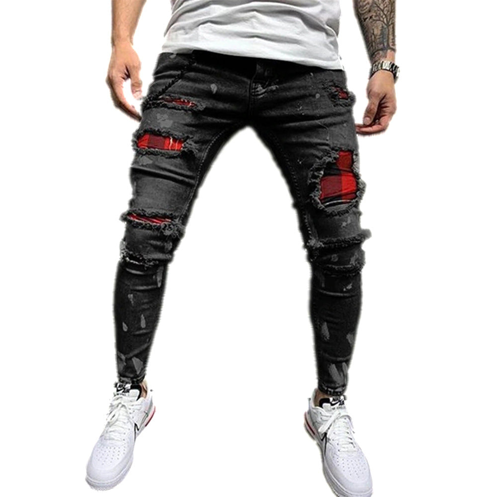 Stretch Ripped Patch Slim Fit Jeans