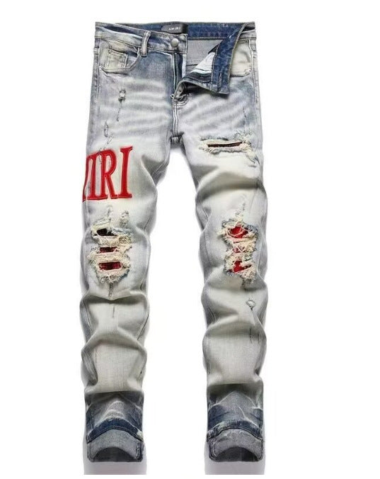 Amiri Slim Fit Embroidered Patch Denim Pants for Men