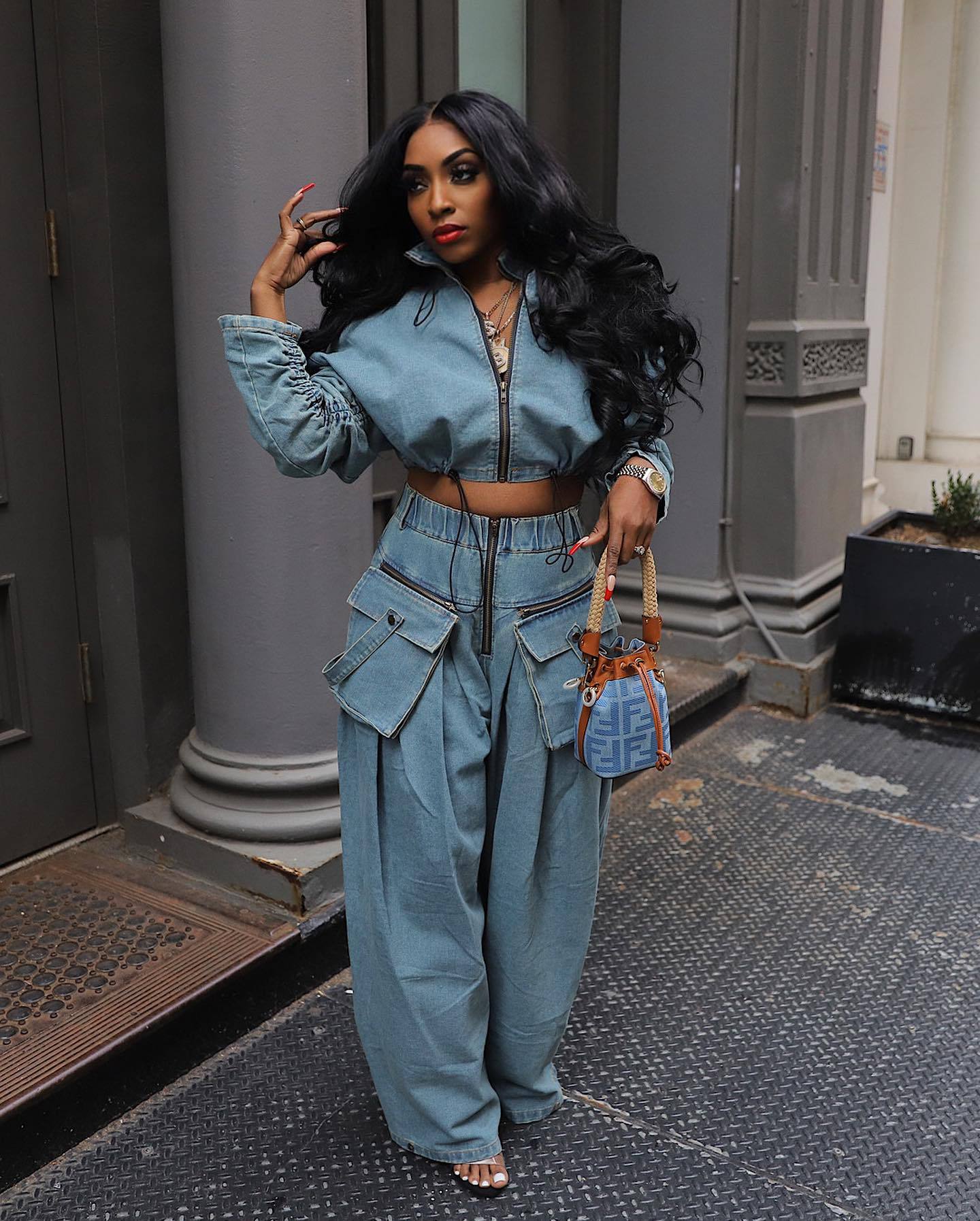 Retro Wide Leg Denim Two-Piece Set
