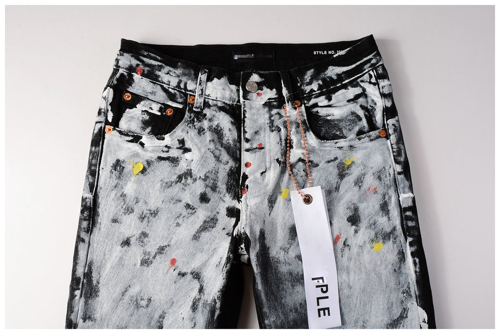 Purple Brand Hole-punched oil painting jeans