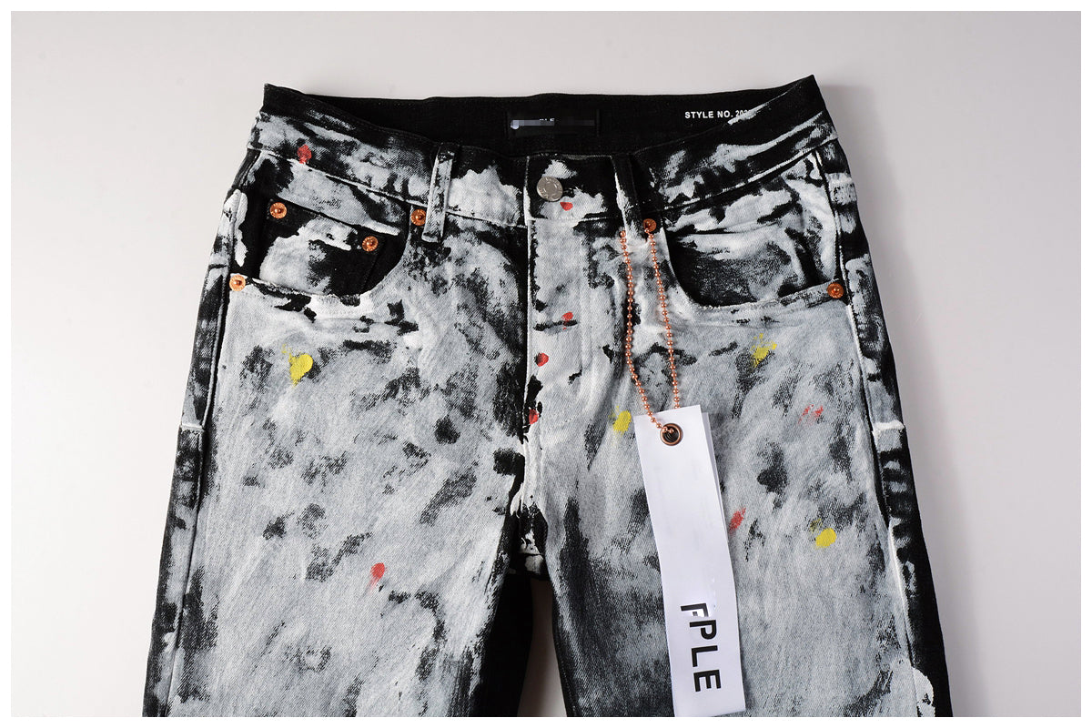 Purple Brand Hole-punched oil painting jeans