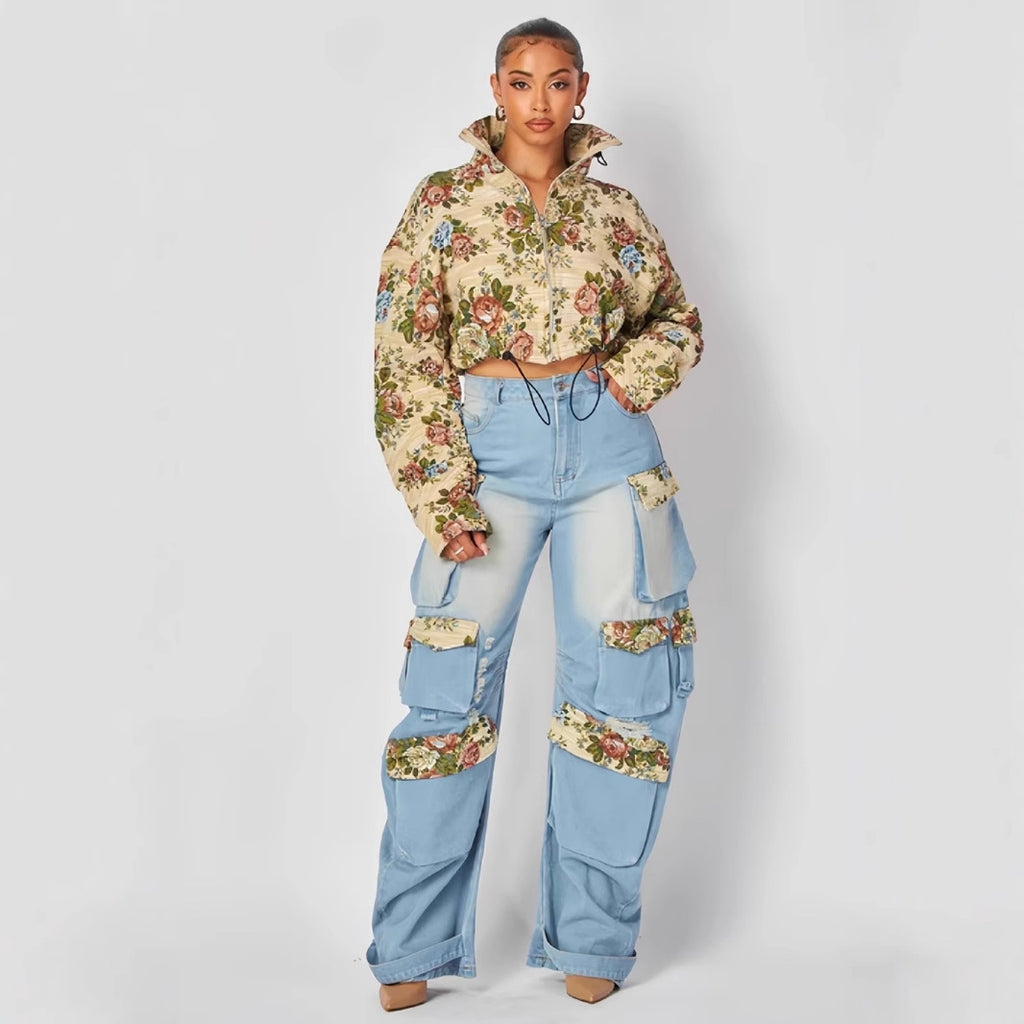 Denim cargo pants set