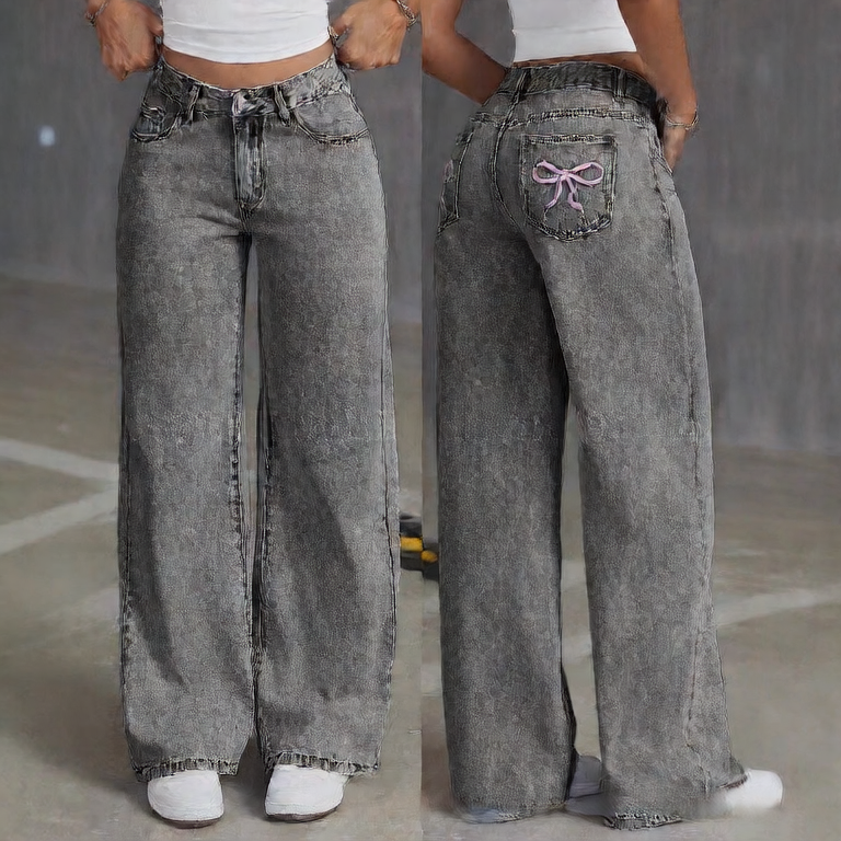 Bows embroidered jeans for men and women