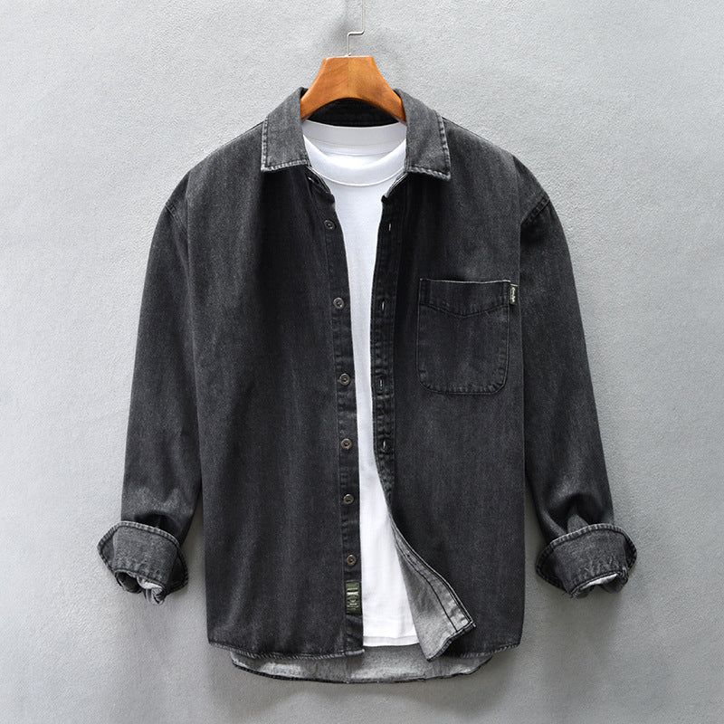 Loose-sleeved denim shirt